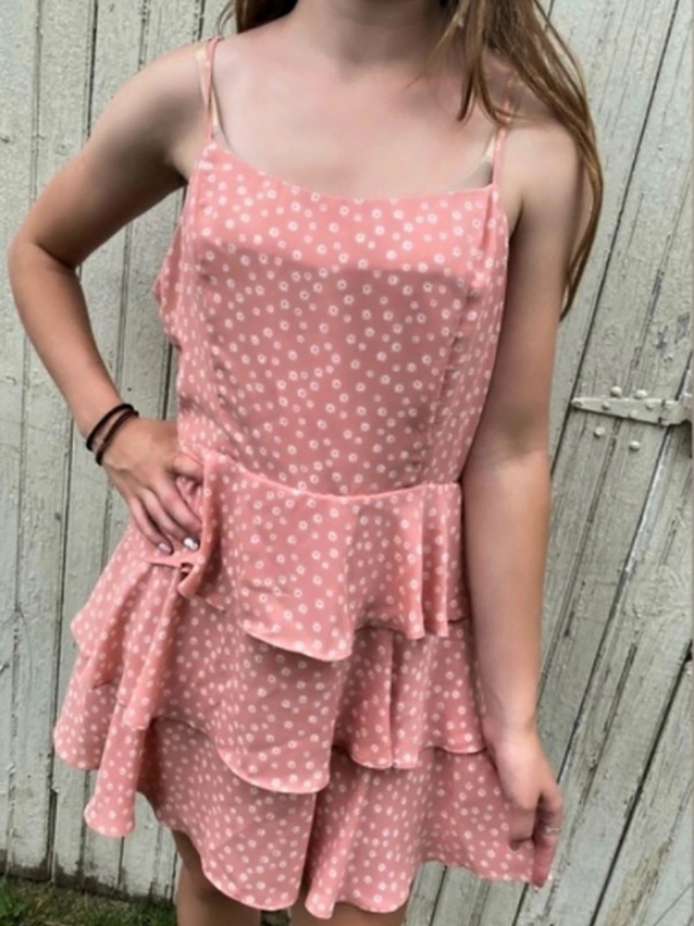 Forever 21 Floral Pink Polka Dot Mini Dress Like New Small